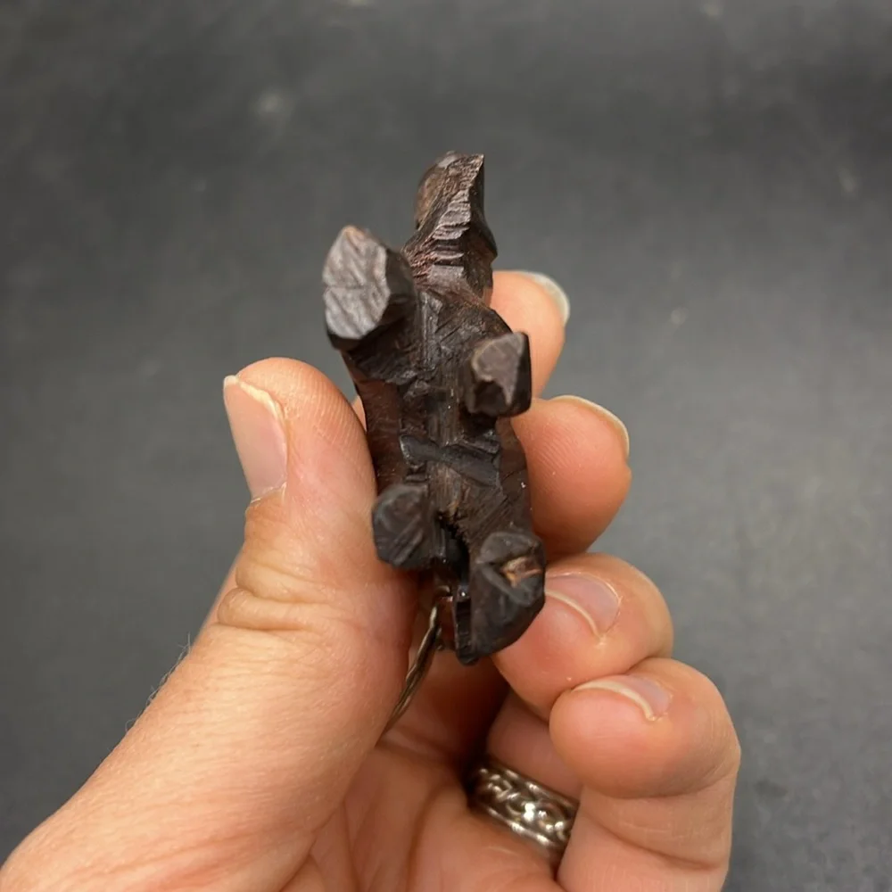 Hand-Carved Wooden Elephant Keychain - Dark Brown